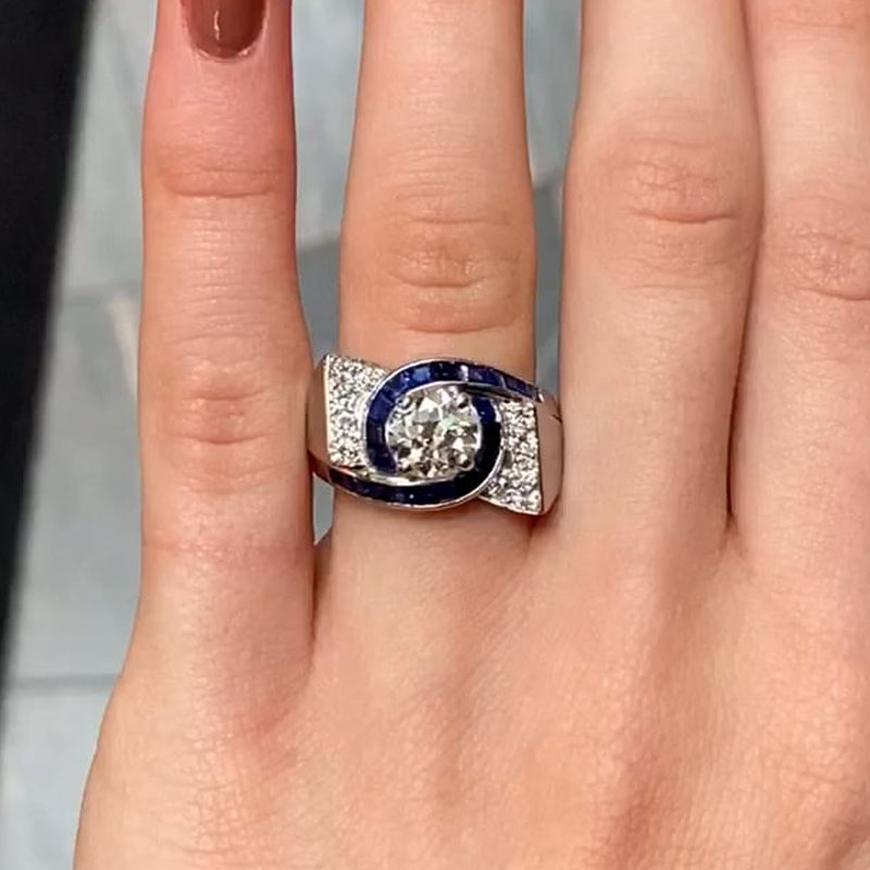 3ct Art Deco Round Cut White Sapphire Engagement Ring