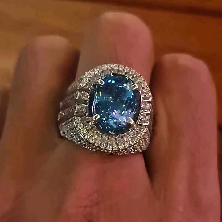 5ct Oval Cut Aquamarine Sapphire Men's Engagement Ring