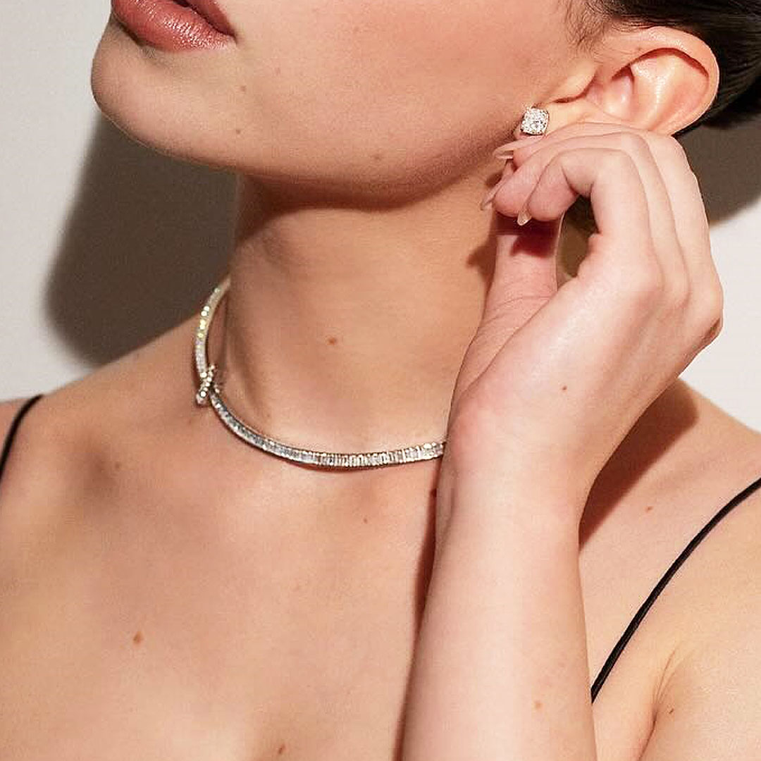 Baguette Cut White Sapphire Tennis Wedding Necklace