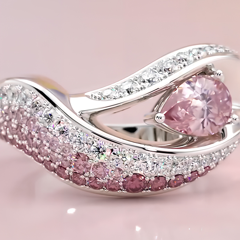 1.5ct Pear Cut Pink Sapphire Hollow Diamond Accented Engagement Ring