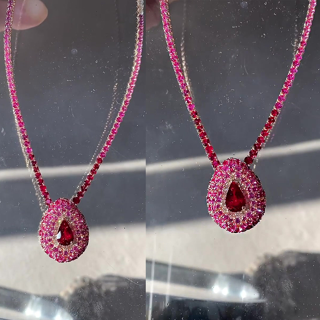 Pear Cut Ruby Sapphire Necklace