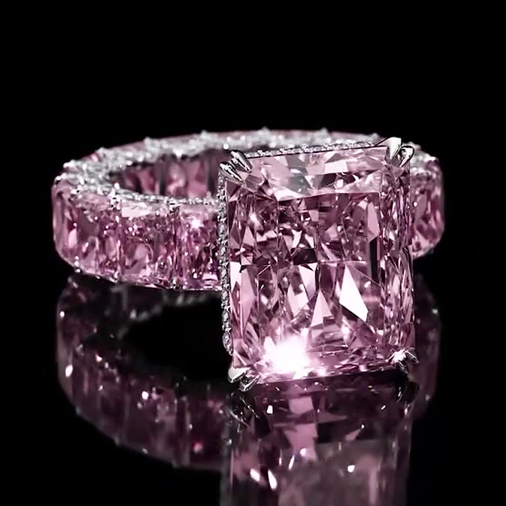 Under Halo 8ct Radiant Cut Pink Sapphire Engagement Ring