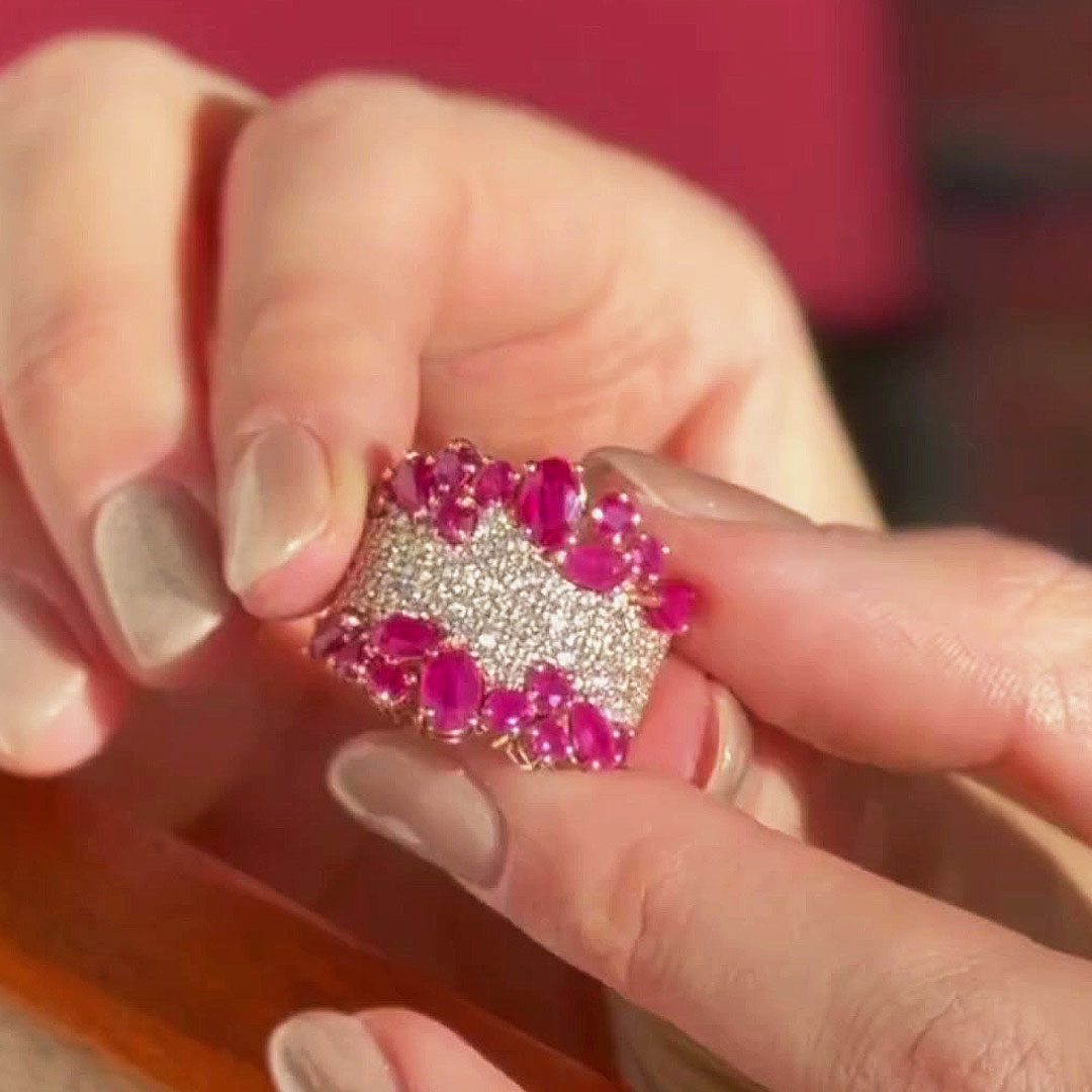 6.45ct Clustered Multi-cut Ruby&White Sapphire Cocktail Ring