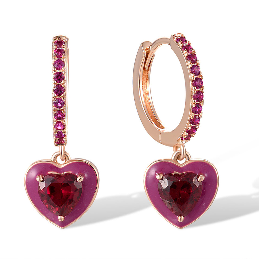 Heart Cut Ruby Enamel Sapphire drop earrings