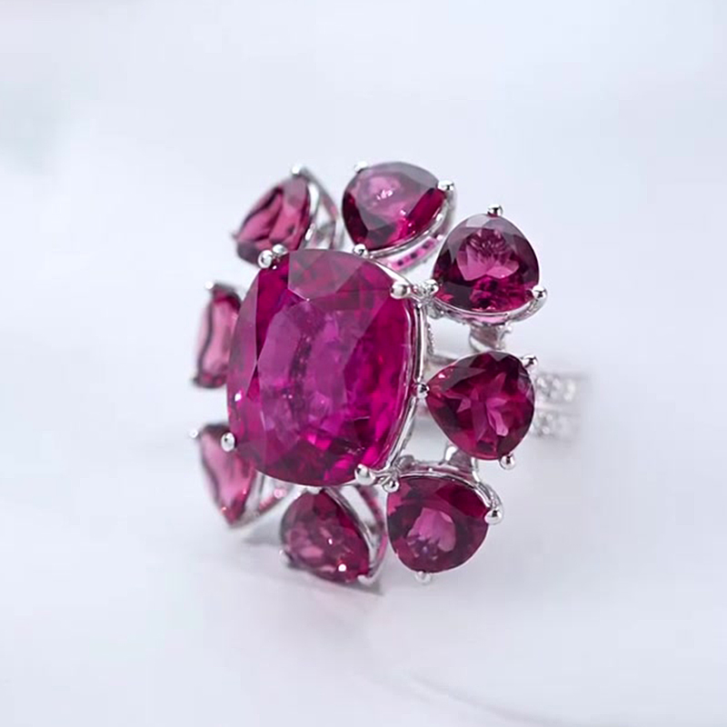 2.8ct Cushion Cut Ruby Floral Engagement Ring