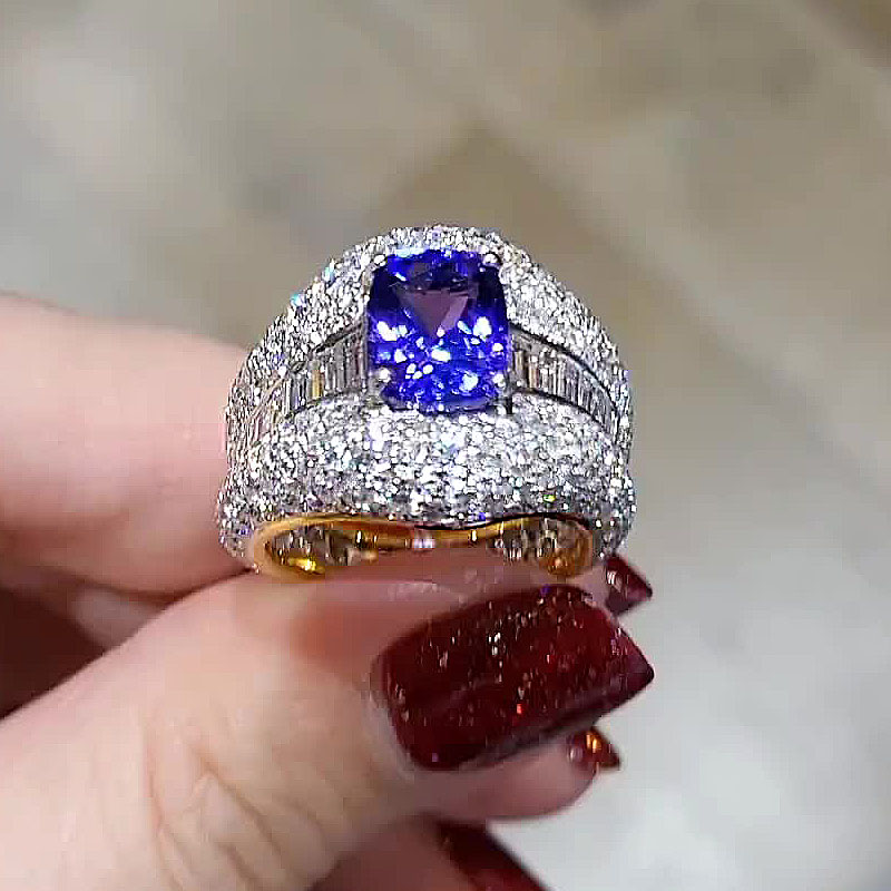 5ct Cushion Cut Blue Sapphire Cocktail Ring
