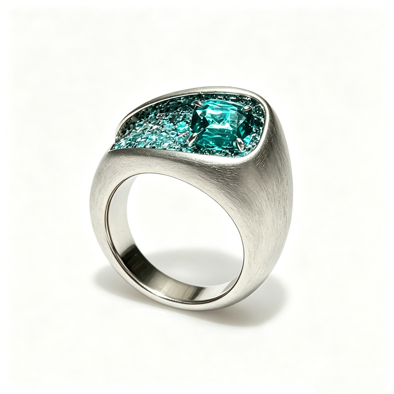 4.25ctw Cushion & Round Cut Paraiba Bluish Wedding Band