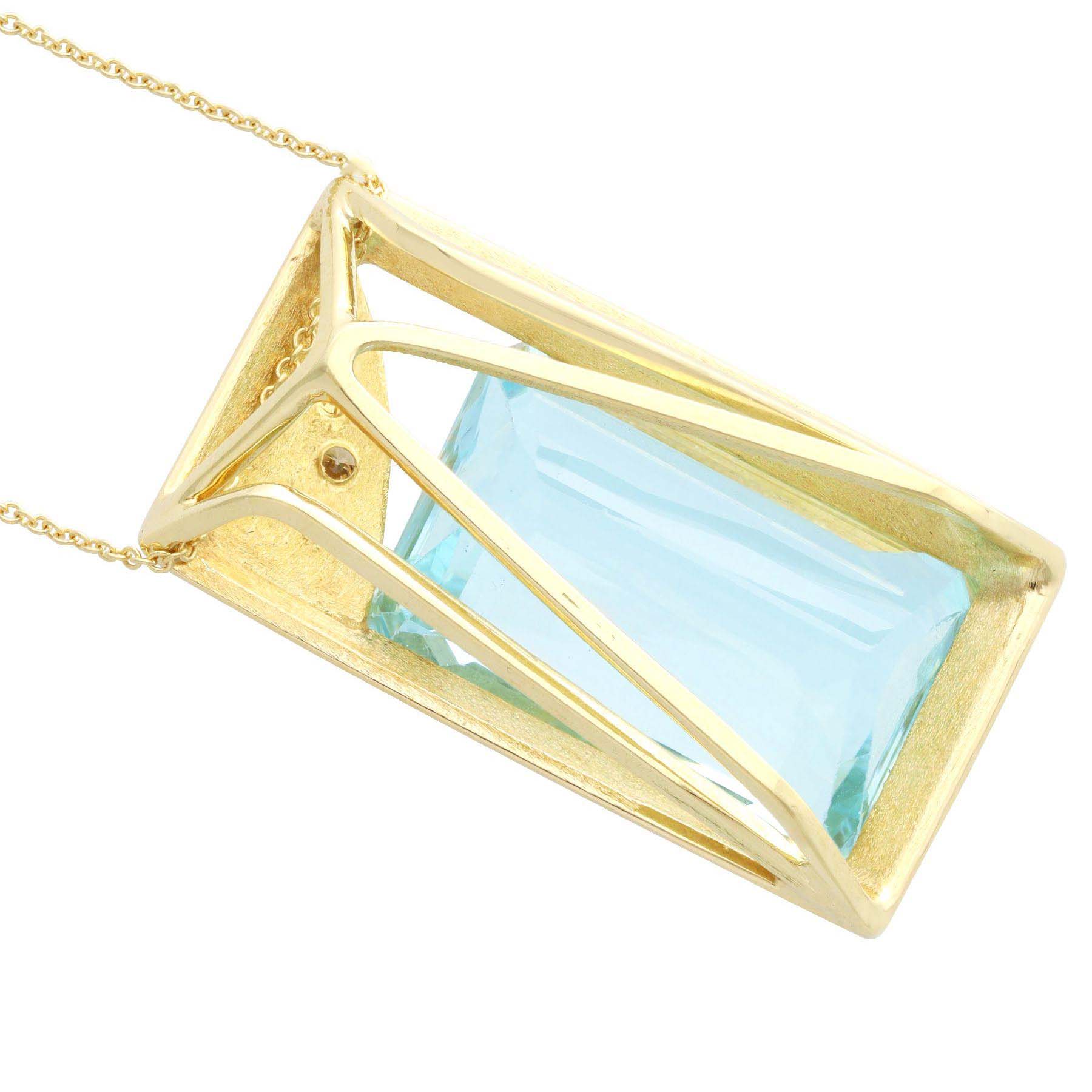 Baguette Cut Aquamarine&Diamond Pendant Necklace