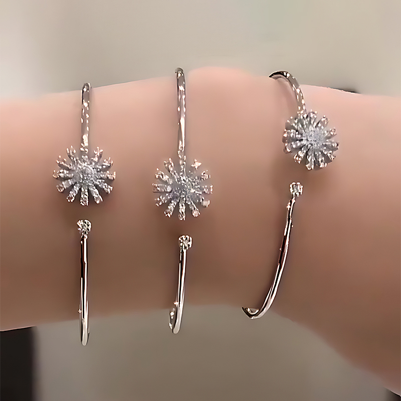 Pavé White Sapphire Starburst Open Cuff Bangle Bracelet (Sold Individually)