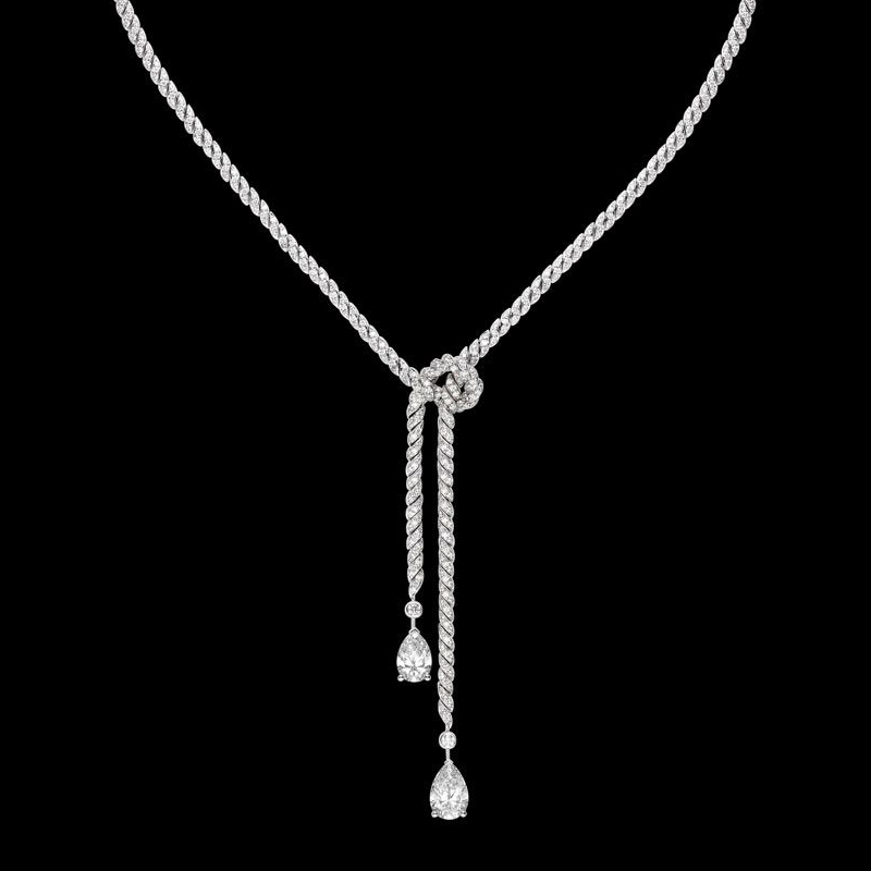 Double Pear Cut White Sapphire Knot Necklace