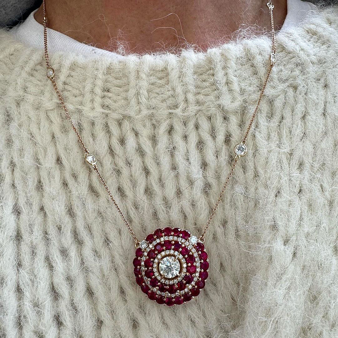 Round Cut Ruby Sapphire Pendant Necklace