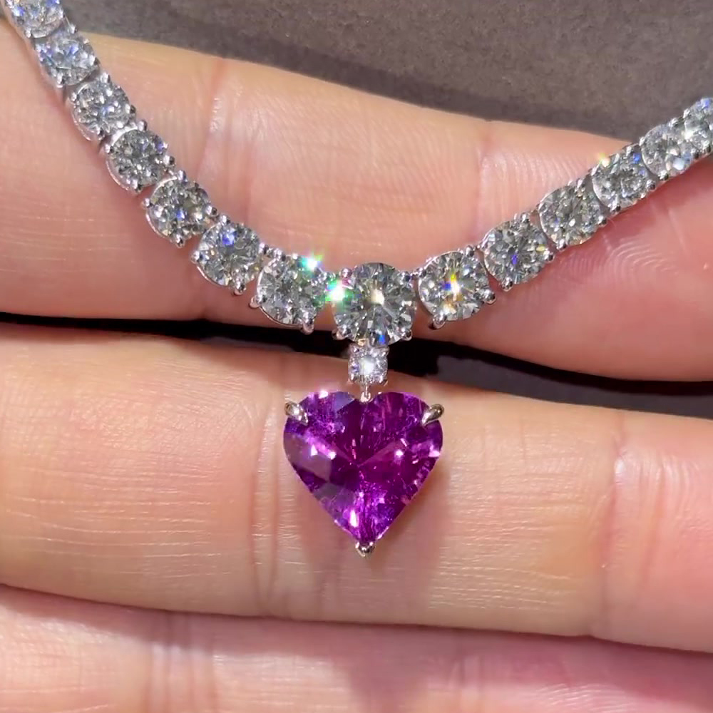 Heart Cut Vivid Pink Sapphire Pendant Necklace