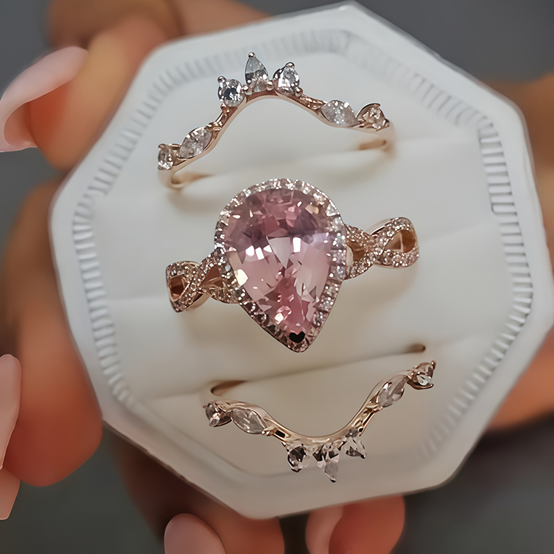 3ct Pear Cut Pink Sapphire Stackable Ring Set / 3pcs