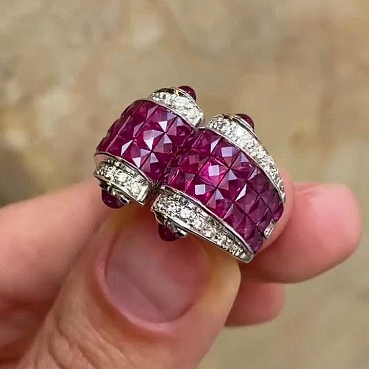 10.35ct Open Design Princess Cut Ruby Sapphire Wedding Band