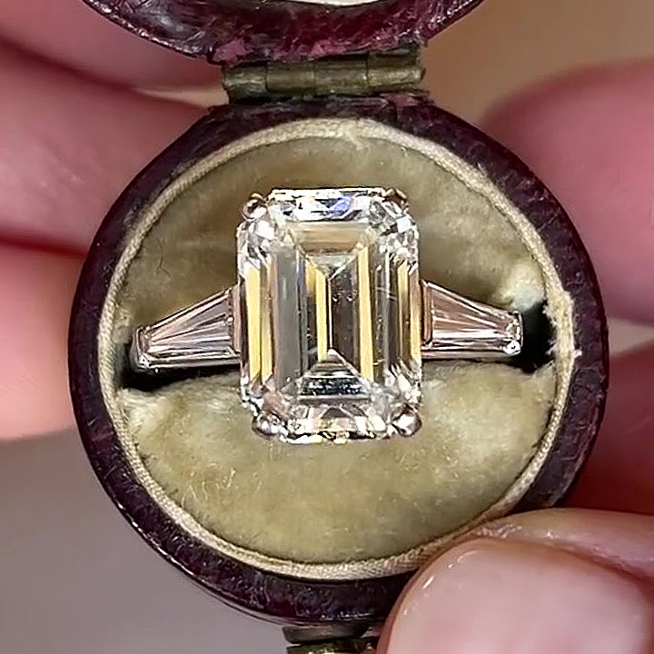4ct Emerald Cut White Sapphire Engagement Ring