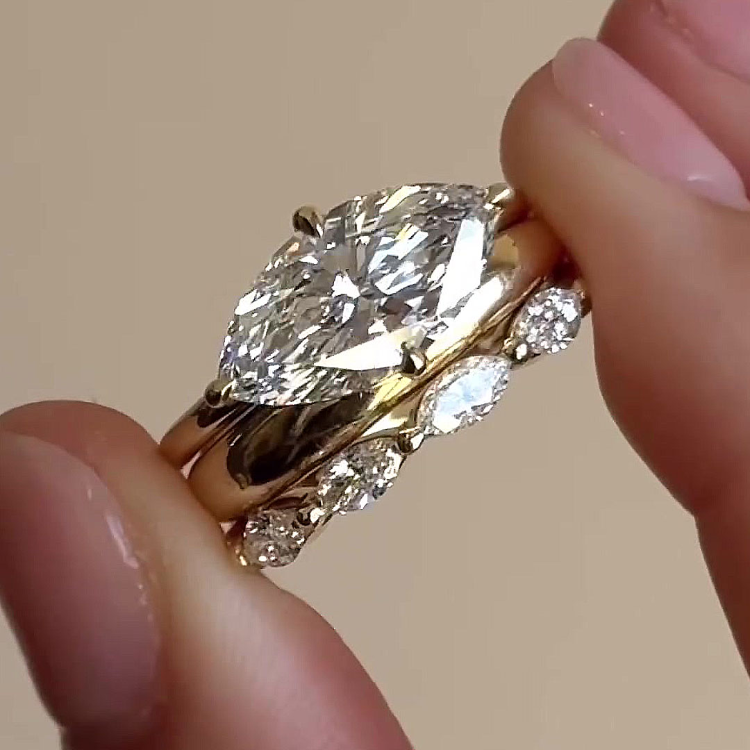 2ct Marquise Cut White Sapphire Wedding Set/3pcs