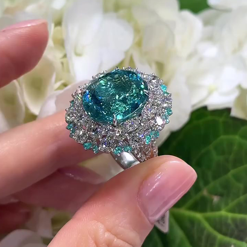 Paraiba Tourmaline & White Sapphire Double Halo Ring