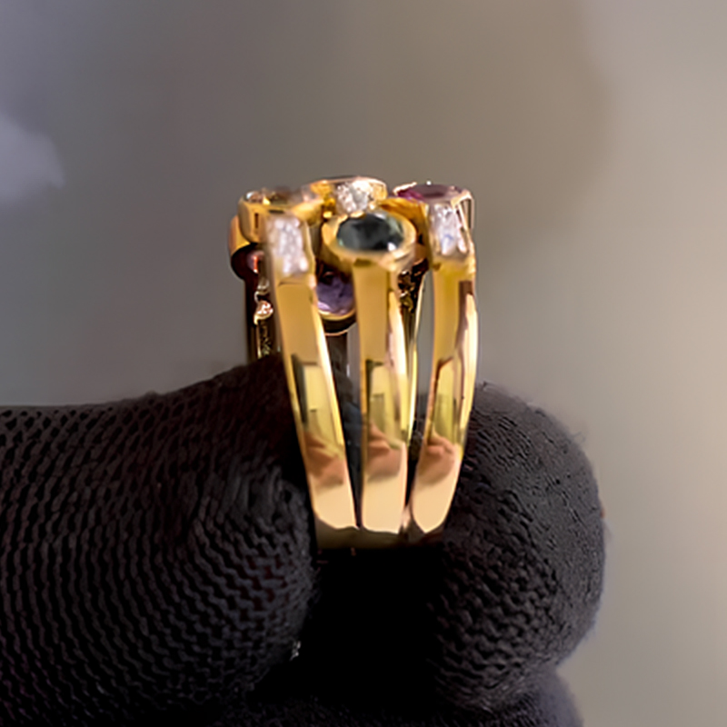 Multi Row 1.8ct Round Cut Rainbow Sapphire Wedding Band