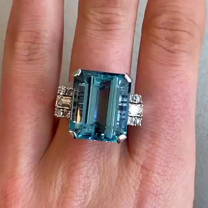 10ct Emerald Cut Aquamarine Sapphire Engagement Ring