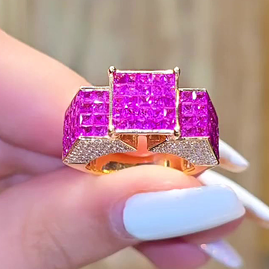 7.15ct Princess Cut Pink Sapphire Wedding Band