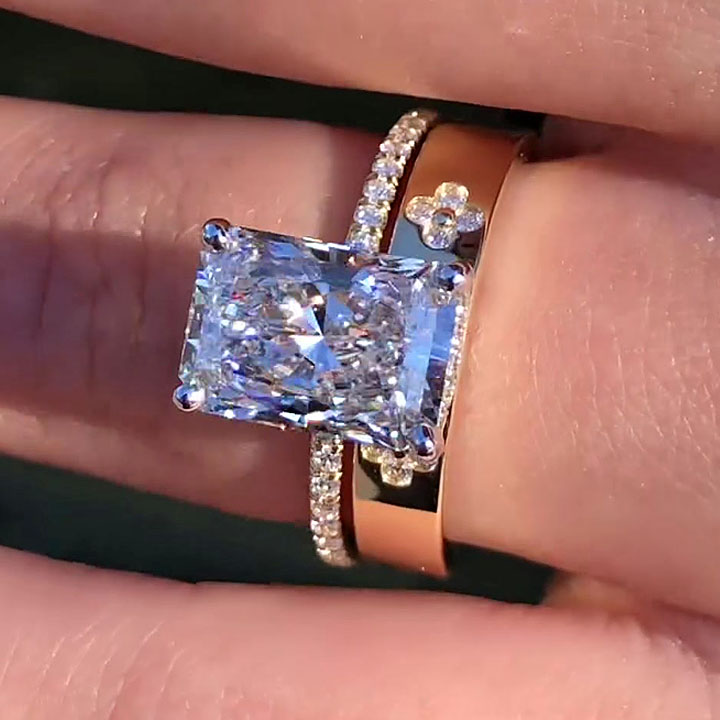 4ct Emerald Cut White Sapphire Wedding Set