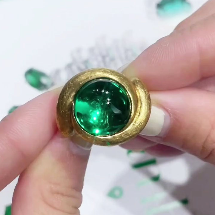 6ct Cabochon Cut Emerald Sapphire Solitaire Ring