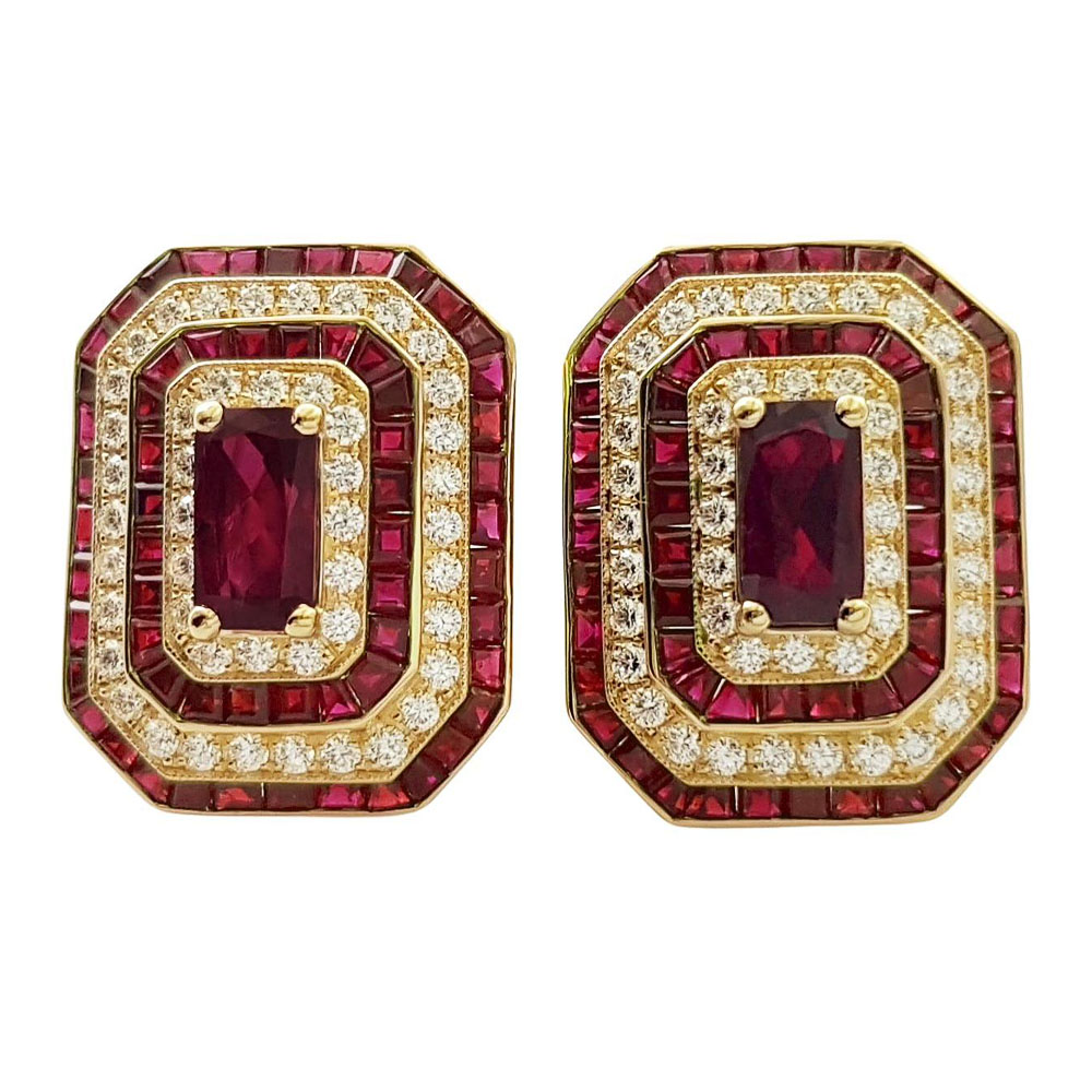 Two Tone Ruby&Diamond Stud Earrings