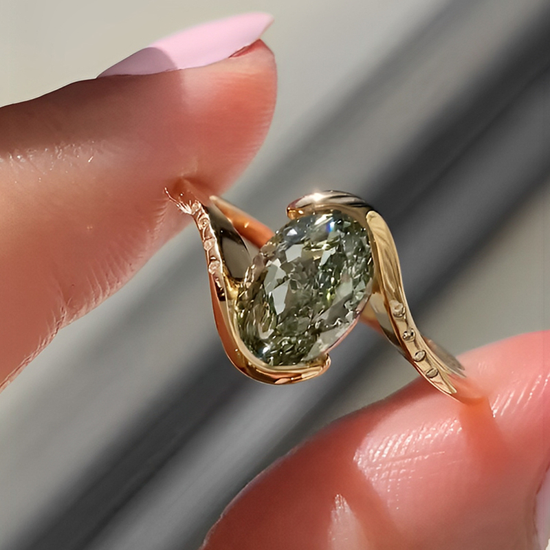 Bypass Design 4ct Oval Cut Tourmaline Green Engagement Ring