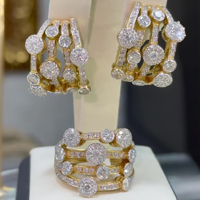 Multi Row 4.95ct Round Cut White Sapphire Ring&Earrings