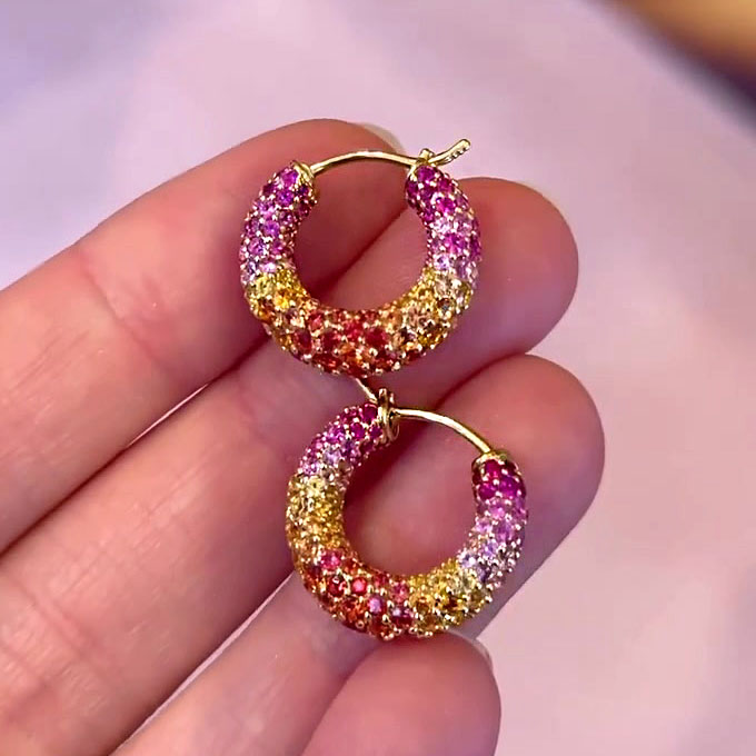 Round Cut Rainbow Sapphire Drop Earrings