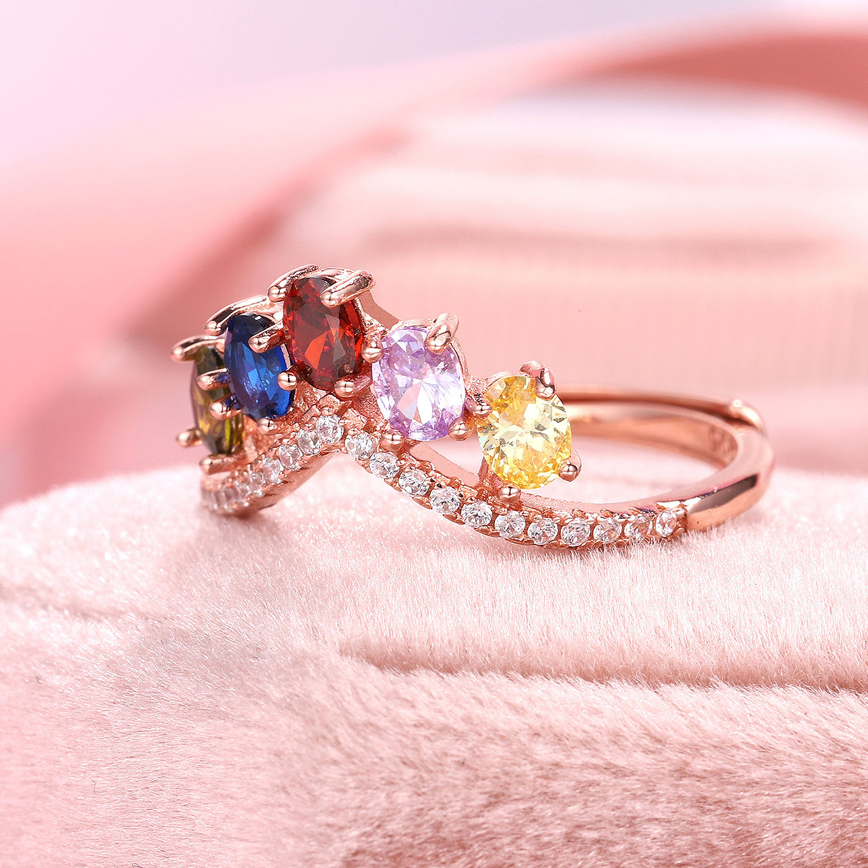 2.85ct Five Stone Oval Cut Rainbow Sapphire Wedding Band