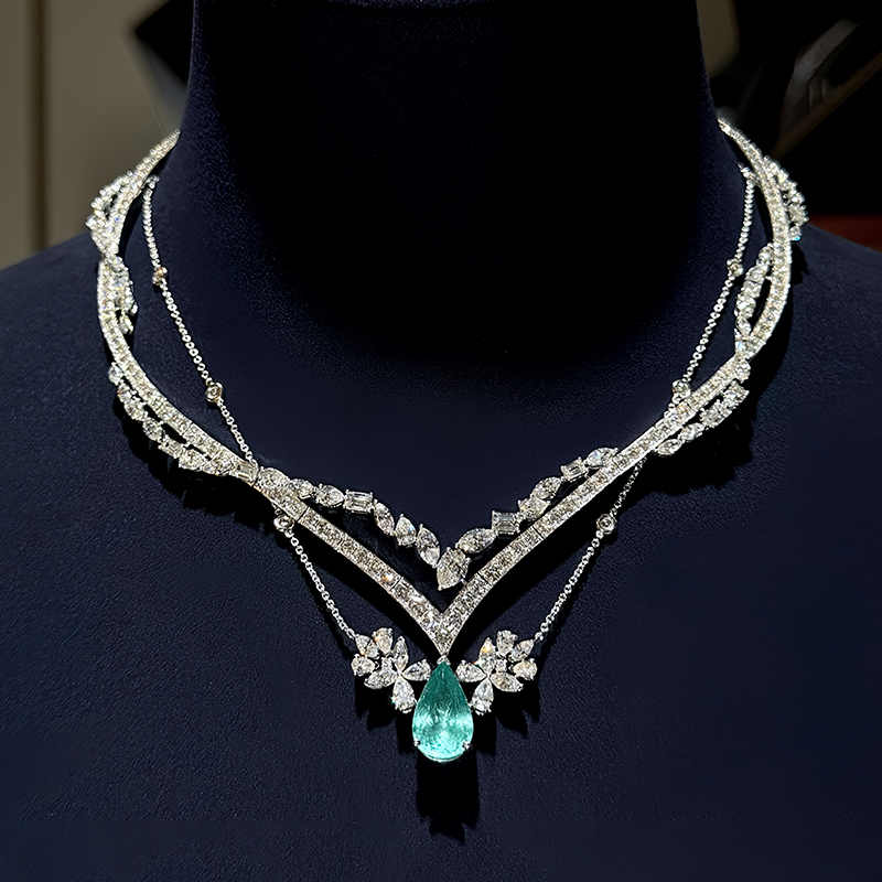 Pear Cut Paraiba Tourmaline & Multi-Cut White Sapphire Layered Necklace Set