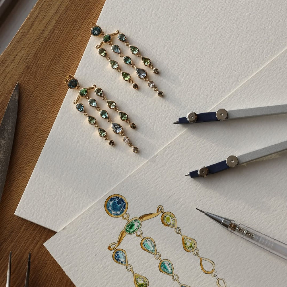 Lios Tassel Design Multi Color Gemstone Drop Earrings