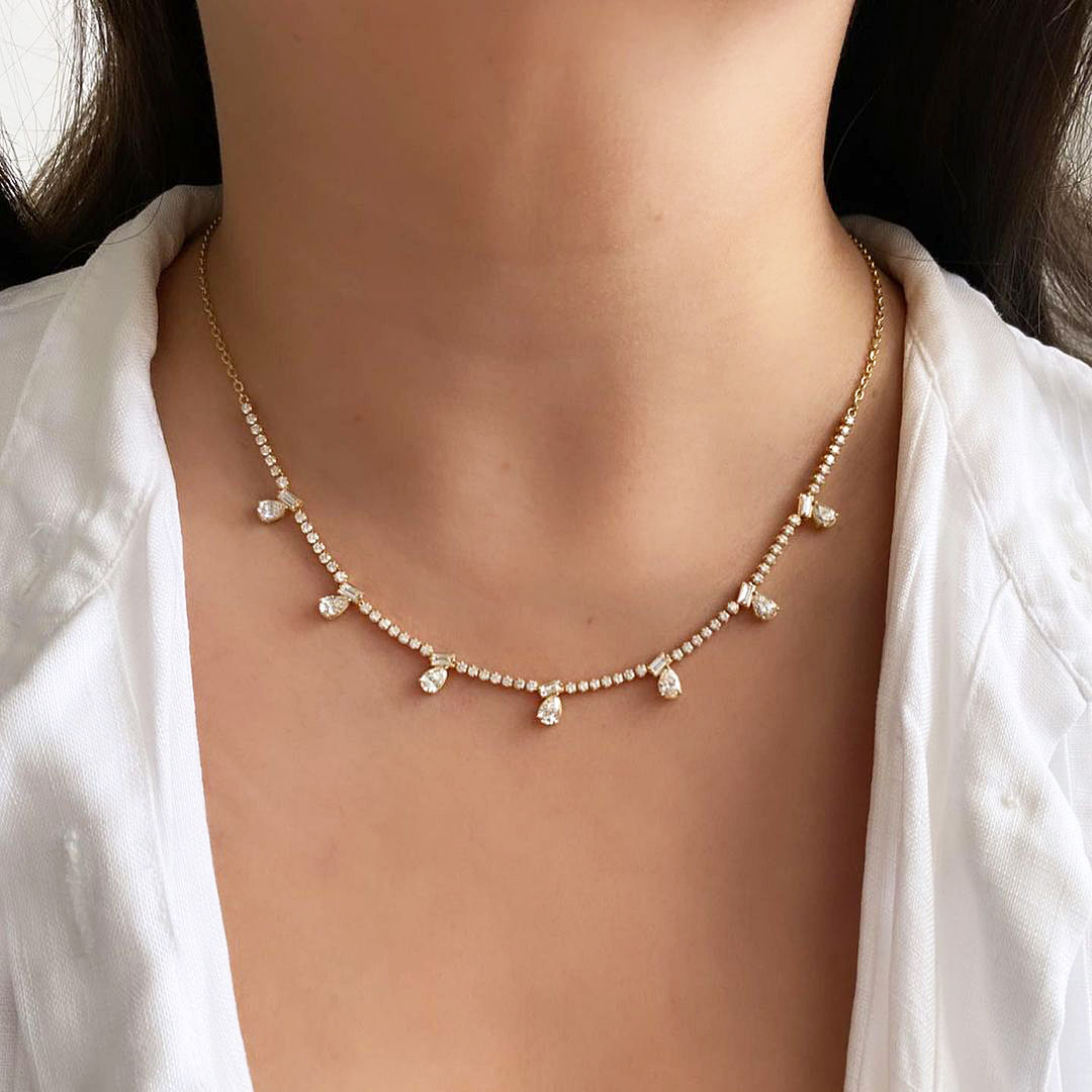 Irregular Cut White Sapphire Necklace