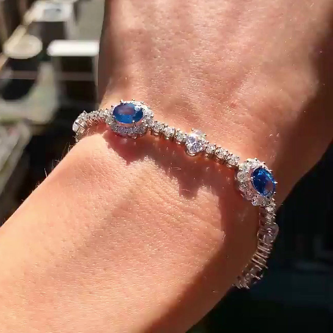 Oval&Round Cut Two-tone Sapphire Chain Bracelet