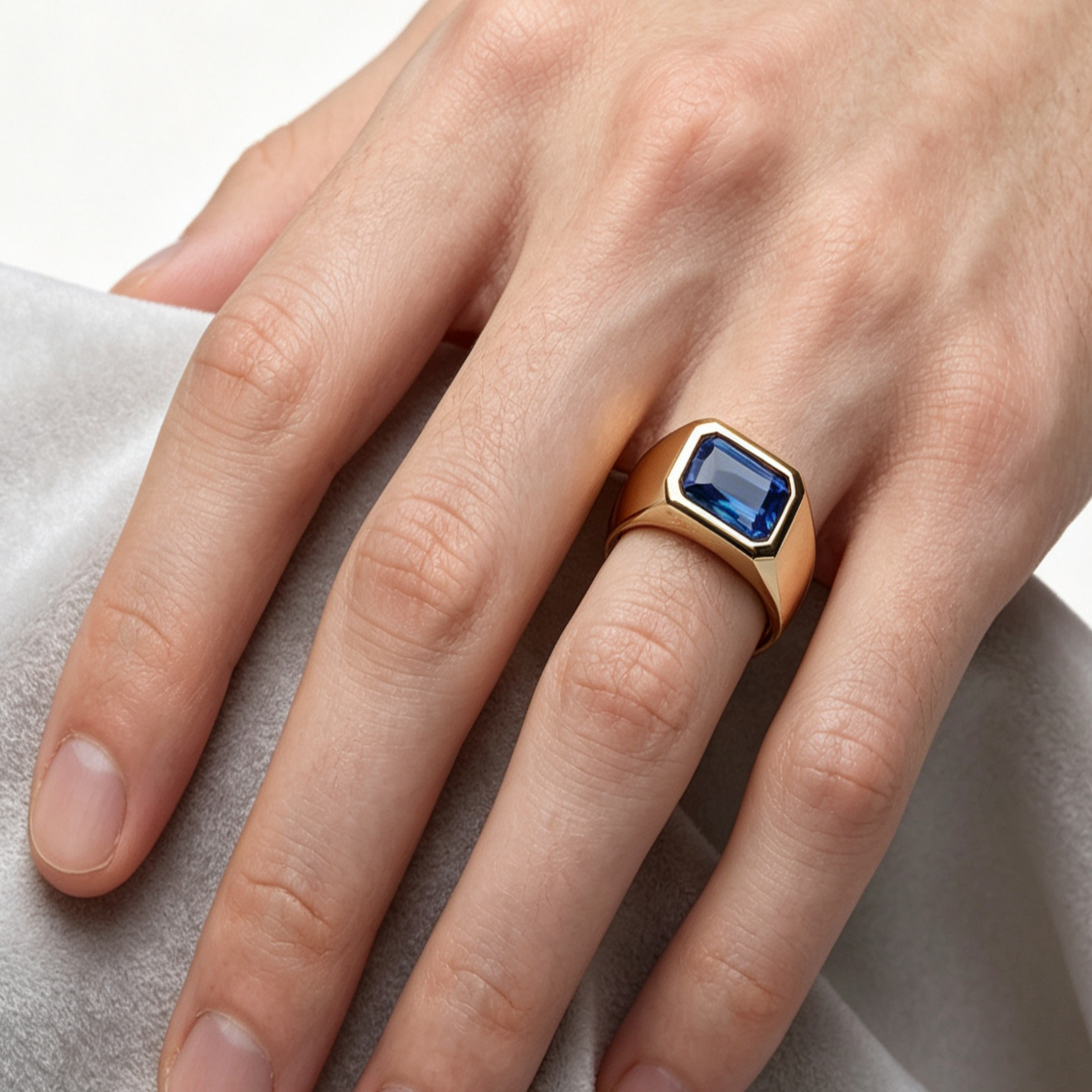 5ct Emerald Cut Blue / Emerald Sapphire Men's Engagement Ring (2 Material Options)
