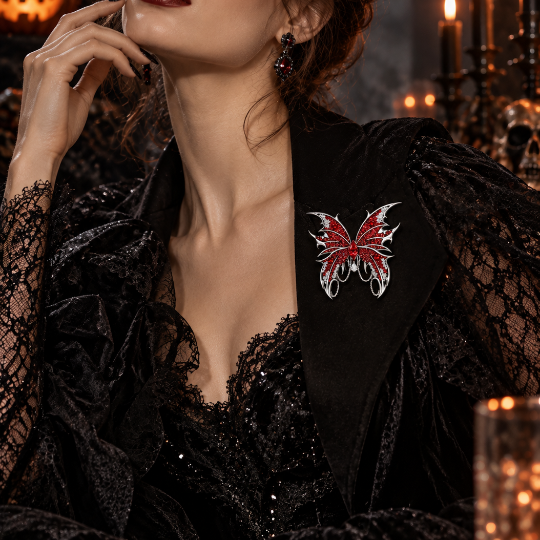Original Design - Round Cut Ruby Sapphire Butterfly Brooch
