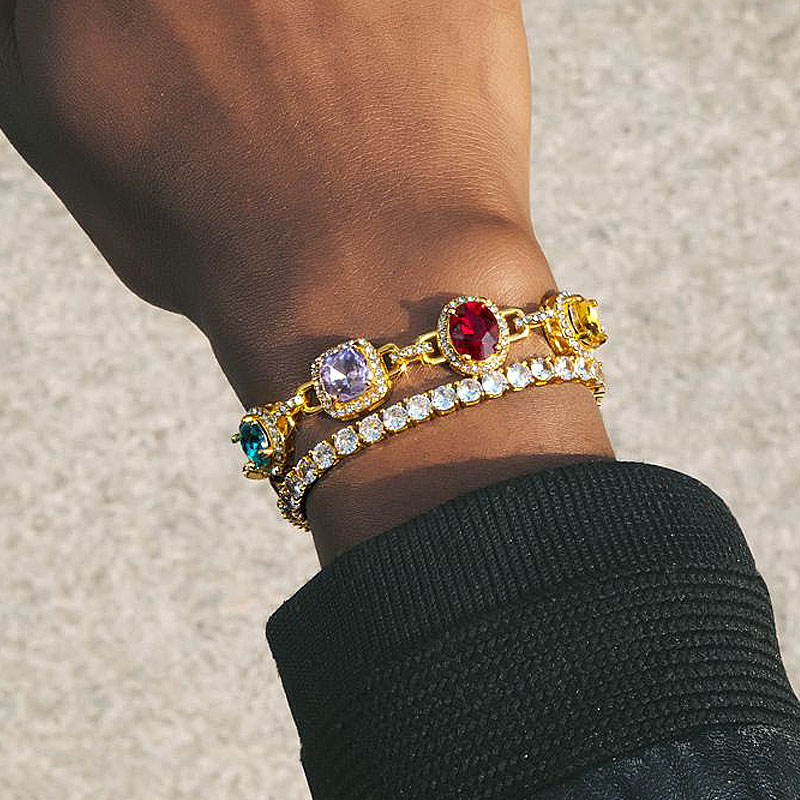 Multi Cut Rainbow Sapphire Men's Bracelet