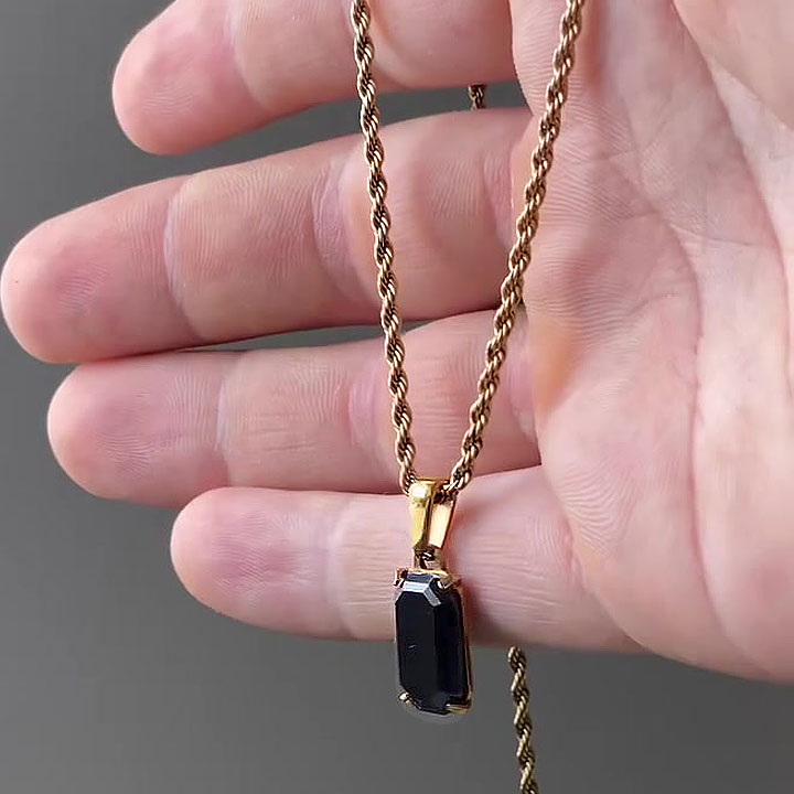 Emerald Cut Black Sapphire Pendant Necklace For Men
