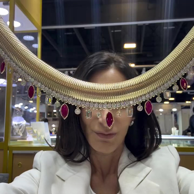 Tubogas Red & White Sapphire Fringe Choker Necklace