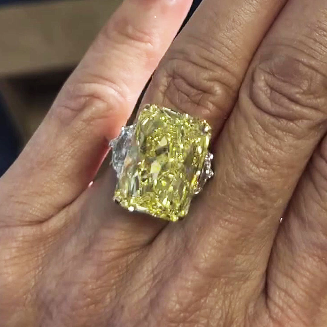 7ct Three-stone Radiant Cut Yellow Sapphire Engagement Ring