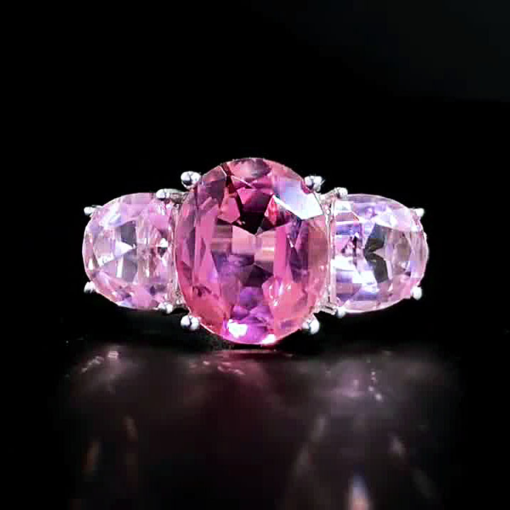 3ct Three-Stone Oval Cut Pink Sapphire Engagement Ring