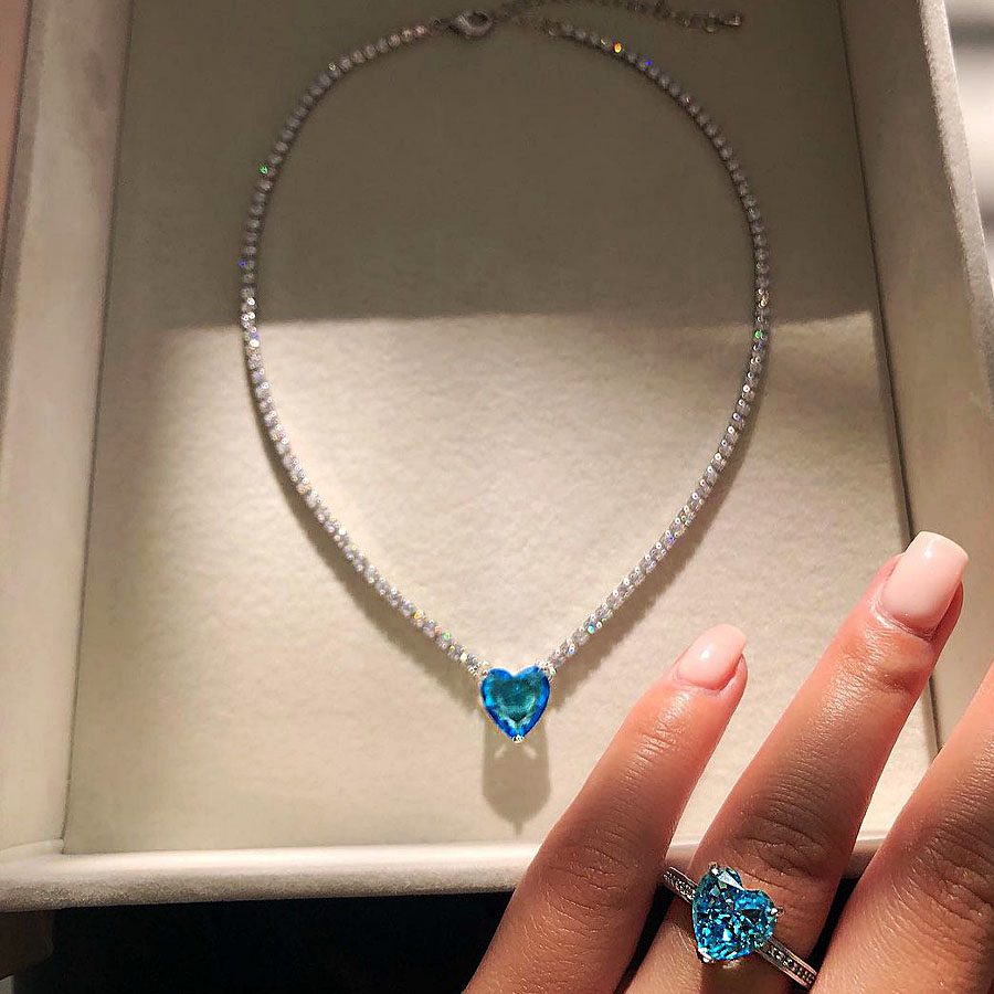 Heart Cut Aquamarine Sapphire Pendant Necklace