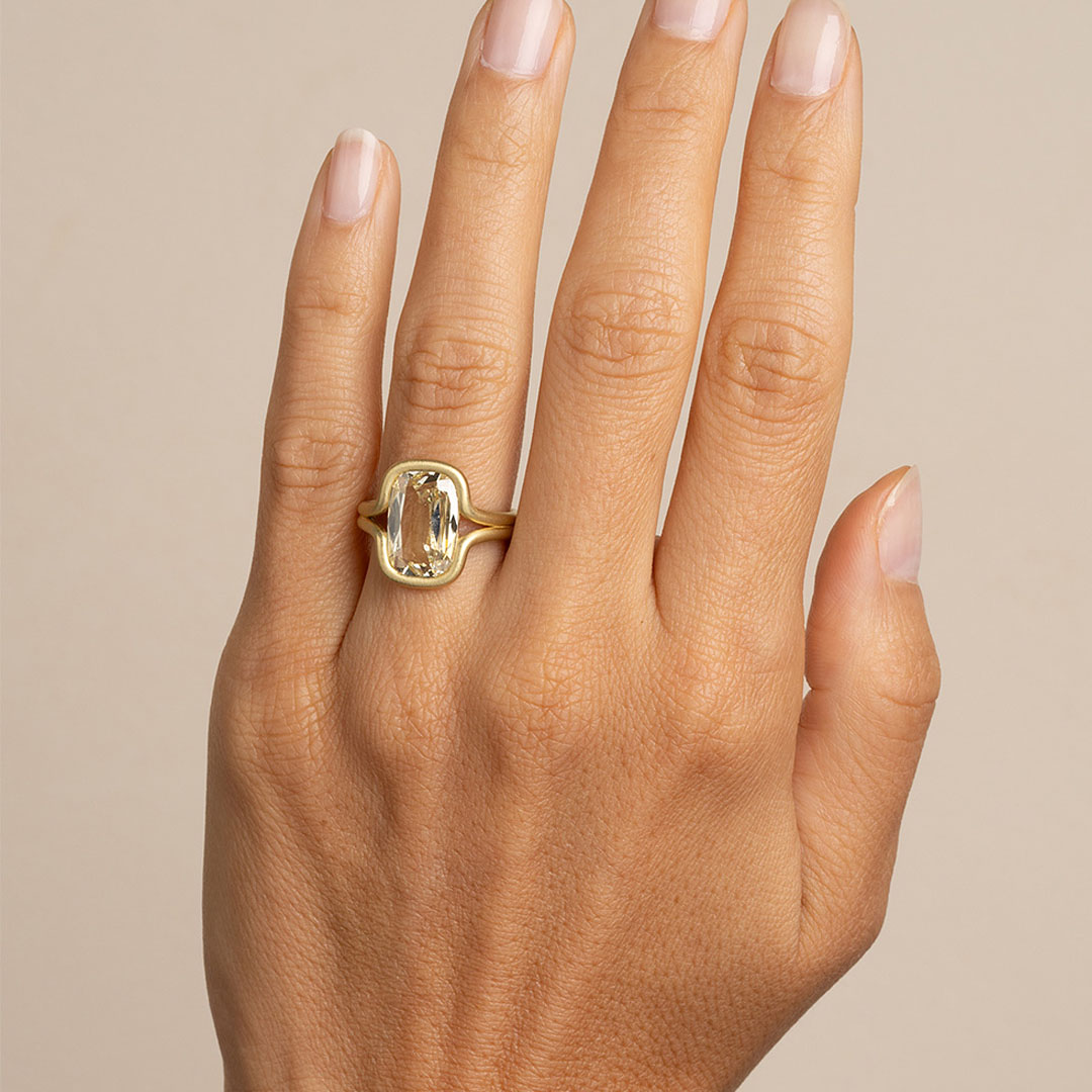 3.5ct Sandblast Cushion Cut Yellow Sapphire Solitaire Ring