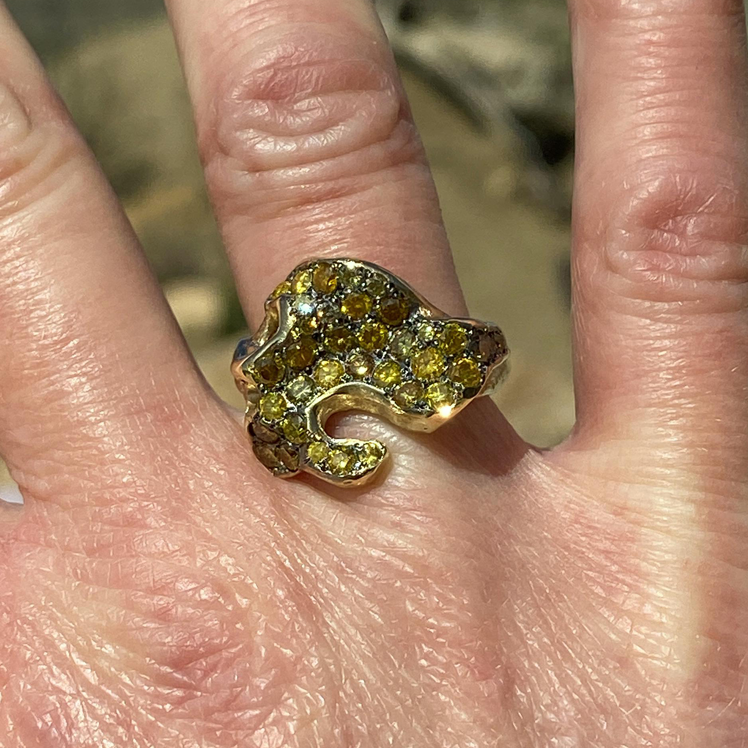 Freeform Lava Pool Ring with 1.16 Carats Yellow Spectrum Sapphire