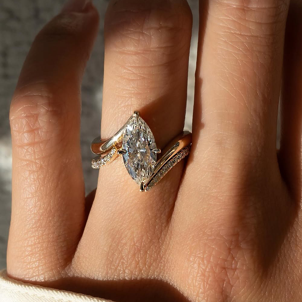 2ct Marquise Cut White Sapphire Stackable Engagement Ring