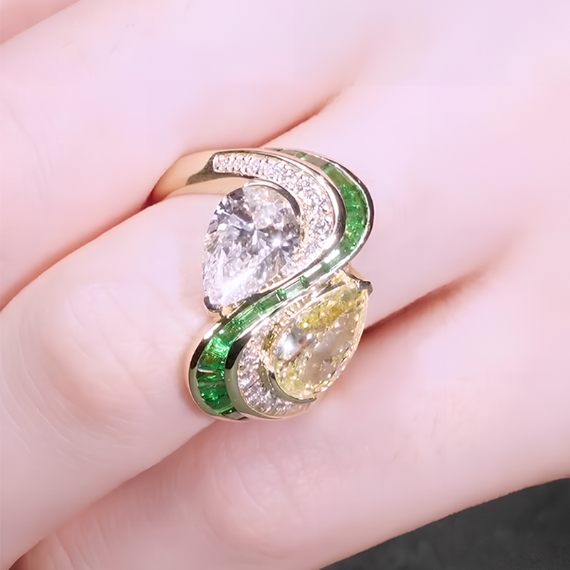 Irregular 4ct Pear Cut Yellow Sapphire Engagement Ring