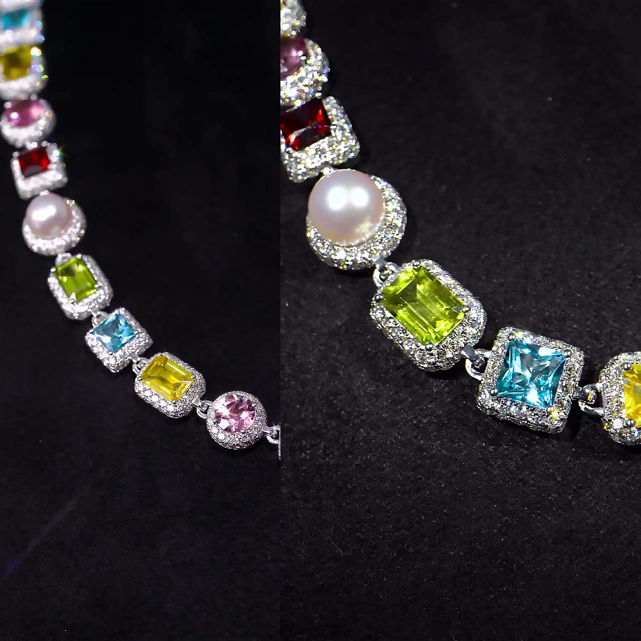 Multi-Shape Cut Rainbow Sapphire Men's Necklace