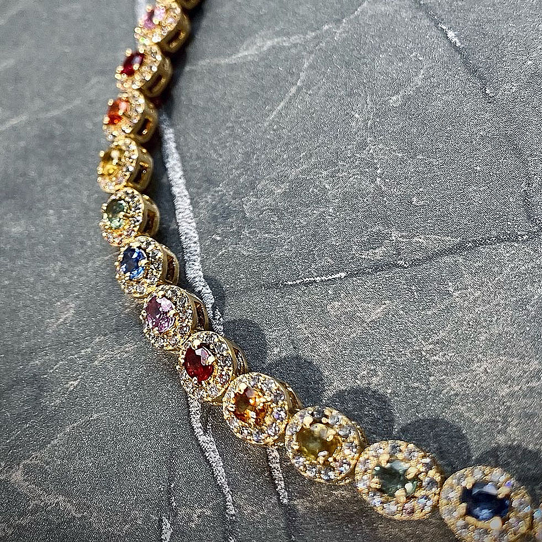 Oval Cut Rainbow Sapphire Tennis Bracelet for Men