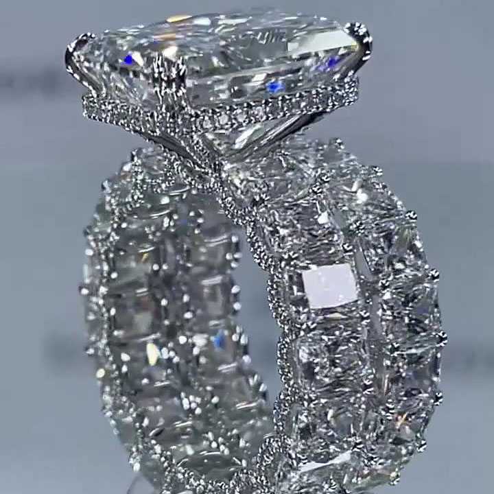 8ct Under Halo Radiant Cut Diamond Wedding Set